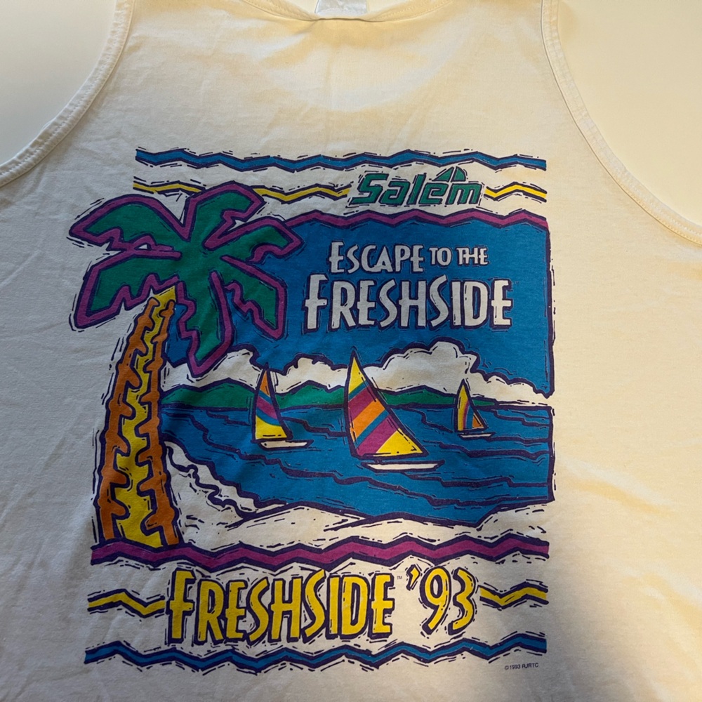 Vintage 90s Salem Cigarettes Beach Graphic Print Tank Top Sz. XL